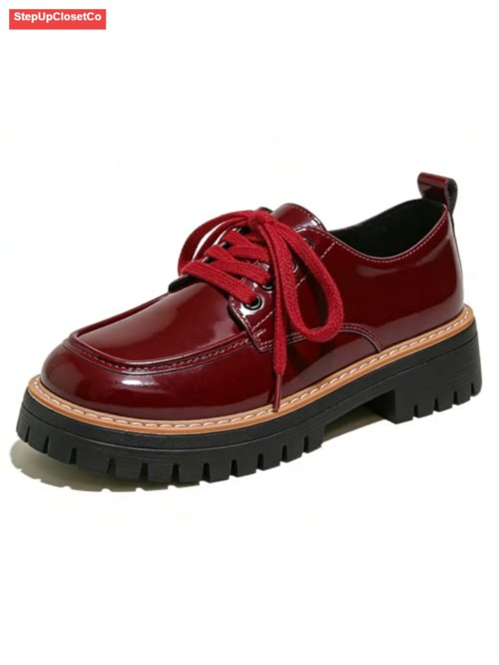 Women's Faux Leather Platform Chunky Heel Oxfords Lace-Up Loafers